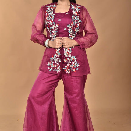 Morchari Women Hand Embroidery Crop Top-Magenta