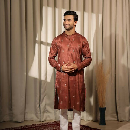 Brown Viscose Designer Embroidery Work Kurta Set - Mahotsav