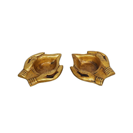 eCraftIndia 2 Pcs Lady Hand Holding Brass Diyas