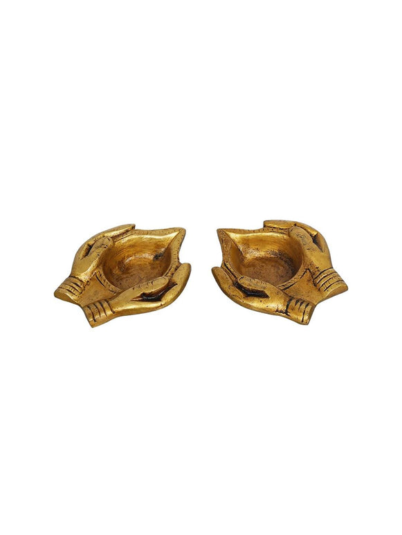 eCraftIndia 2 Pcs Lady Hand Holding Brass Diyas