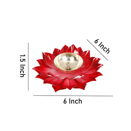 CraftVatika Red Lotus-Shaped Pooja Diya Oil Lamp