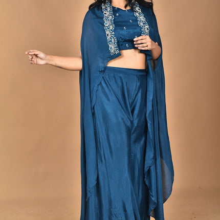 Morchari Women And Hand Embroidery Palazzo Set-Blue