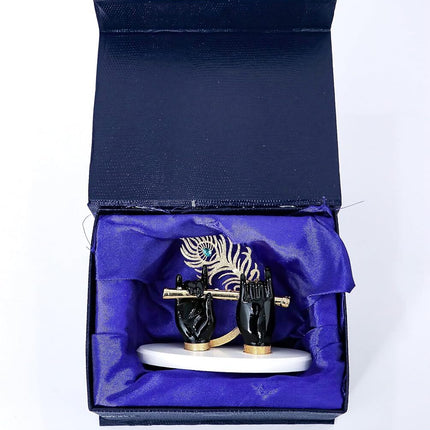 House Of Wemy Gold-Polished Lord Krishna Hands Idol with Flute and Pecock Feather - Black