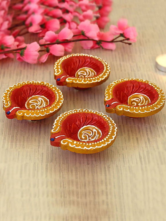 Tied Ribbons Set Of 4 Terracotta Diyas