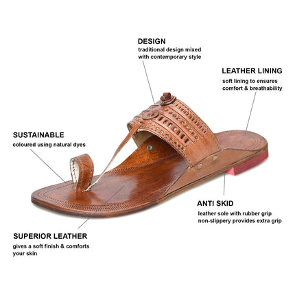 Stepsoft Men'S Leather Kolhapuri Chappals – Handcrafted Ethnic Flats (Brown)