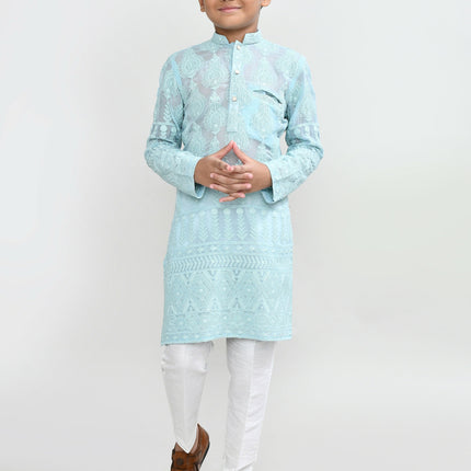 Joban Fashion Georgette Aqua Green Kurta With Straight Fit Pant