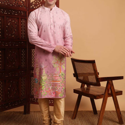 Pink Cotton Printed Chikankari Embroidery Work Kurta - Mahotsav