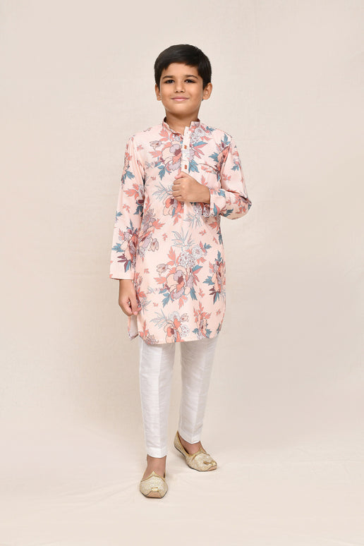 Joban Fashion Cotton Silk Peach Kurta With Straight Fit Pant