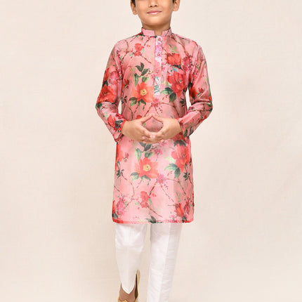 Joban Fashion Georgette Peach Kurta With Straight Fit Pant