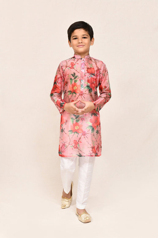 Joban Fashion Georgette Peach Kurta With Straight Fit Pant