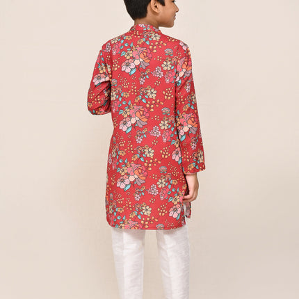 Joban Fashion Cotton Silk Red Kurta With Straight Fit Pant