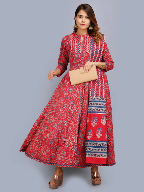Shehnai Red Anarkali Double Dress With Matching Printed Dupatta