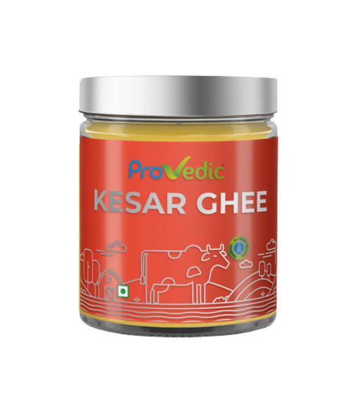 ProVedic Kesar Ghee | Indian Hallikar Cow Ghee, Pure A2 Ghee, Natural & Healthy, Non-GMO | Bilona Method | Traditional Curd-Churned |Pure, Natural & Healthy | Glass Jar |