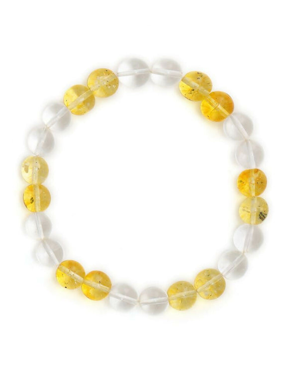 Clear Quartz & Citrine Yellow and White Beads Bracelet - Ruby Raang