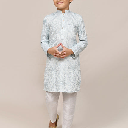Joban Fashion Silk Based Thread Work Sky Blue Kurta With Straight Fit Pant