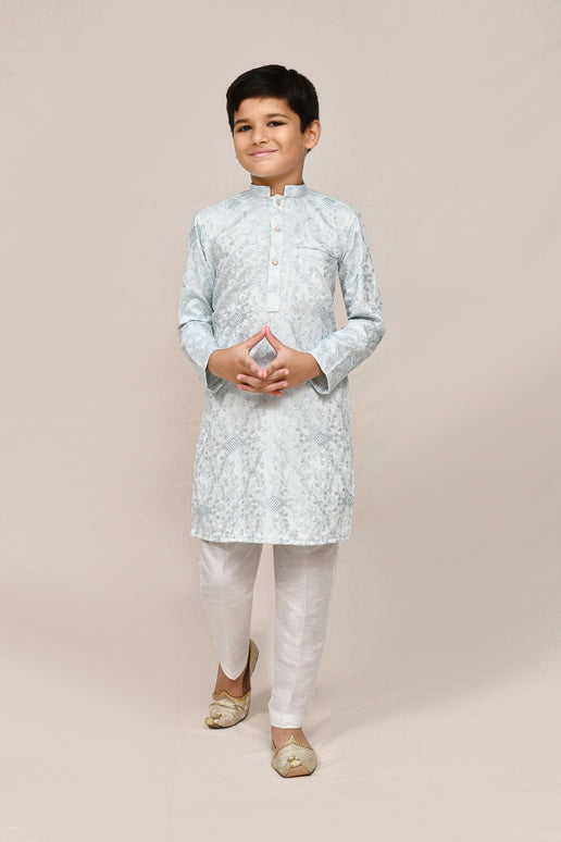 Joban Fashion Silk Based Thread Work Sky Blue Kurta With Straight Fit Pant