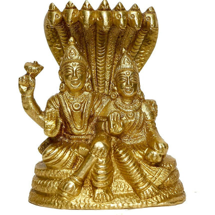 P.J.Handicrafts Brass Metal Statue Of Vishnu Ji With Laxmi