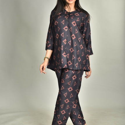 Morchari Digital Print Semi Muslin Co-Ord Set Top & Trouser-Multicolor