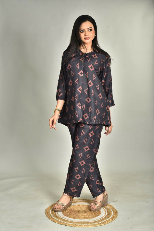 Morchari Digital Print Semi Muslin Co-Ord Set Top & Trouser-Multicolor