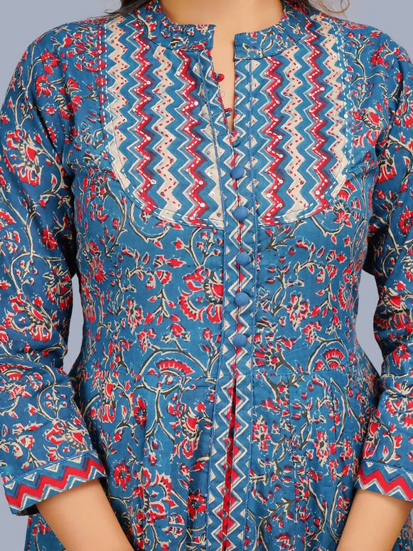 Shehnai Blue Anarkali Double Dress With Matching Printed Dupatta