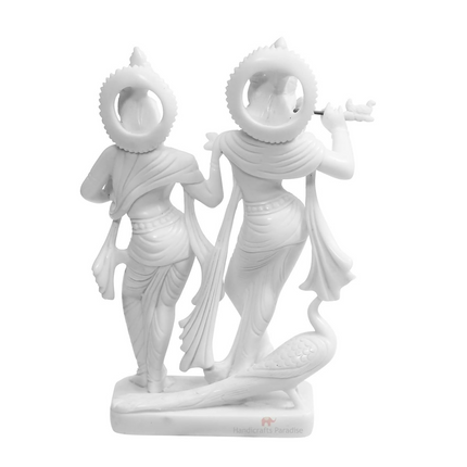 Handicrafts Paradise Marble Carved in Radha Krishan Figurine