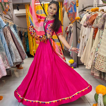 Aastha Fashion Rani Rayon Multi Colour Samosa Lace Semi Stitched Wedding Wear Lehenga Choli