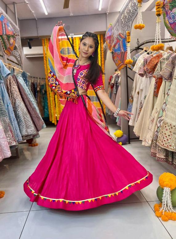 Aastha Fashion Rani Rayon Multi Colour Samosa Lace Semi Stitched Wedding Wear Lehenga Choli
