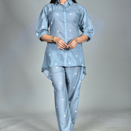 Morchari Digital Print Semi Muslin Co-Ord Set Top & Trouser-Multicolor