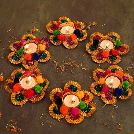 Tied Ribbons Multi Set of 6 Diwali Decoartion Flower Tealight Candle Holder