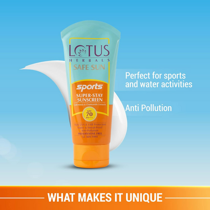 Lotus Herbals Safe Sun Sports Super Stay Sunscreen Cream SPF 70 PA+++