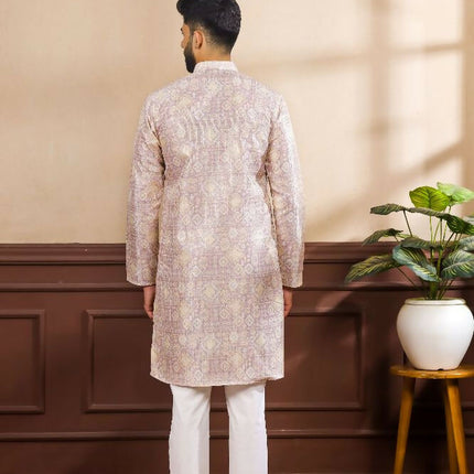 Lavender Art Silk Digital Printed, Embroidery Work Kurta Set - Mahotsav