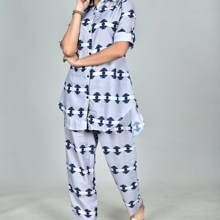 Morchari Digital Print Semi Muslin Co-Ord Set Top & Trouser-Multicolor