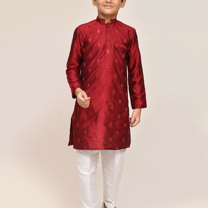 Joban Fashion Silk Maroon Kurta With Straight Fit Pant