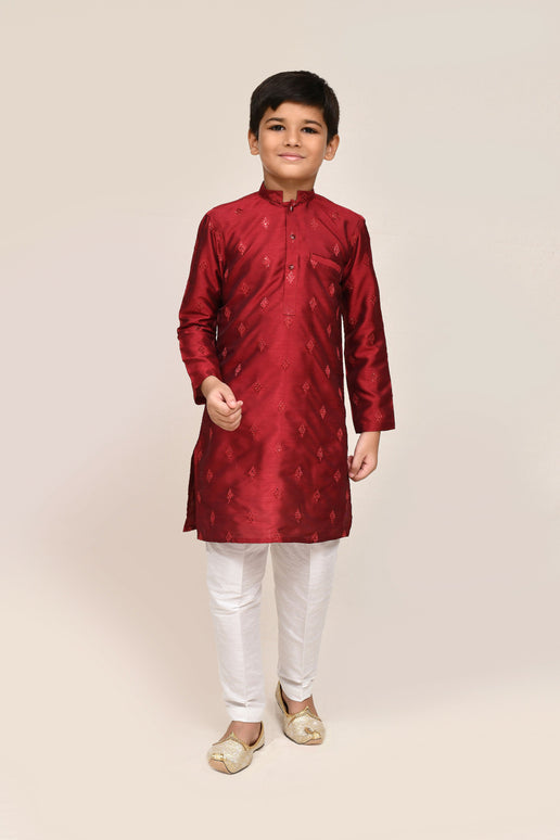 Joban Fashion Silk Maroon Kurta With Straight Fit Pant
