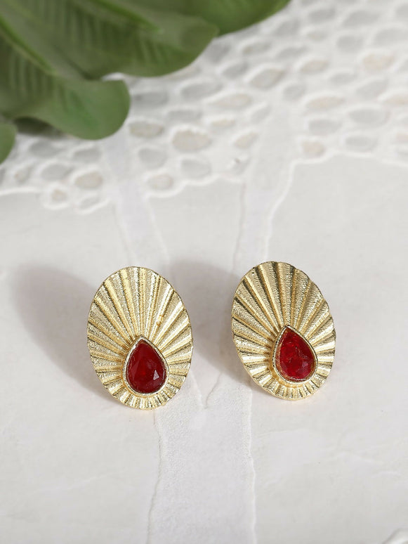 Joban Fashion Women Miny Size Red Stone Matte Gold Earrings