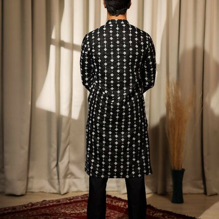 Black Viscose Designer Embroidery Work Kurta Set - Mahotsav