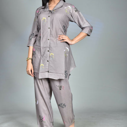 Morchari Digital Print Semi Muslin Co-Ord Set Top & Trouser-Multicolor