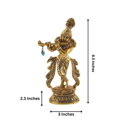 Purestory Lord Krishna Metal Statues Playing Flute