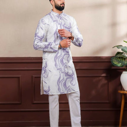 Purple Art Silk Digital Printed, Embroidery Work Kurta Set - Mahotsav