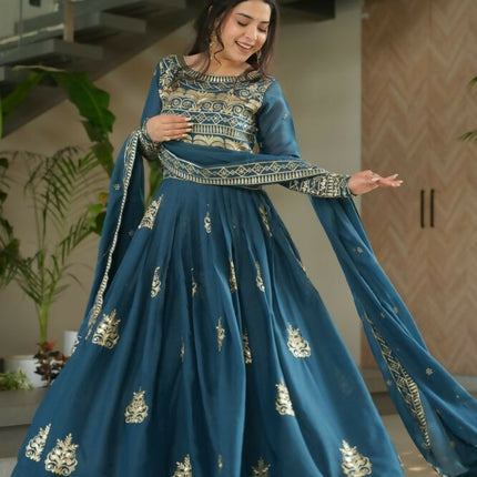 Aastha Fashion Rama Chinnon Sequins-Multi & Beads Embroidered Work Party Wear Designer Gown