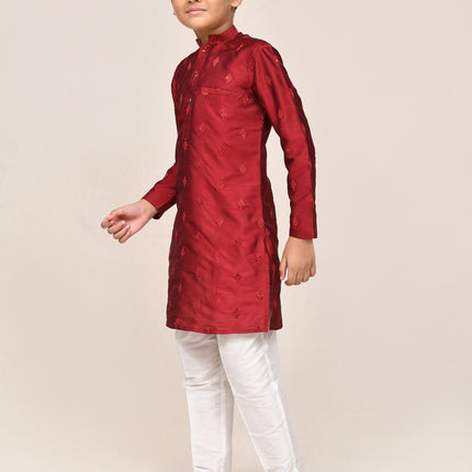 Joban Fashion Silk Maroon Kurta With Straight Fit Pant