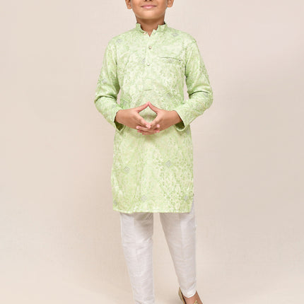 Joban Fashion Giza Cotton Pista Green Kurta With Straight Fit Pant