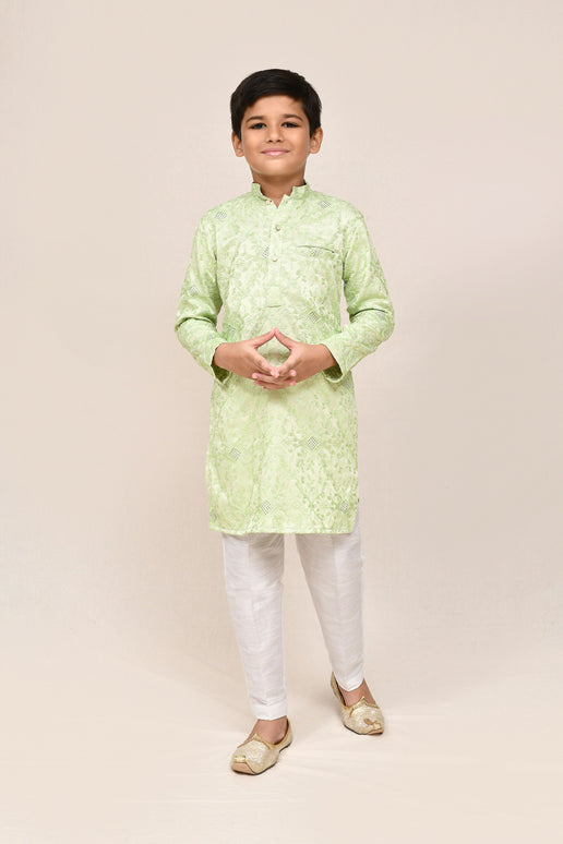 Joban Fashion Giza Cotton Pista Green Kurta With Straight Fit Pant