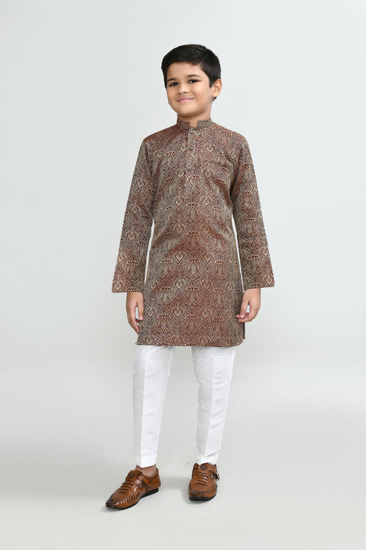 Joban Fashion Imported Jacquard Maroon Kurta With Straight Fit Pant