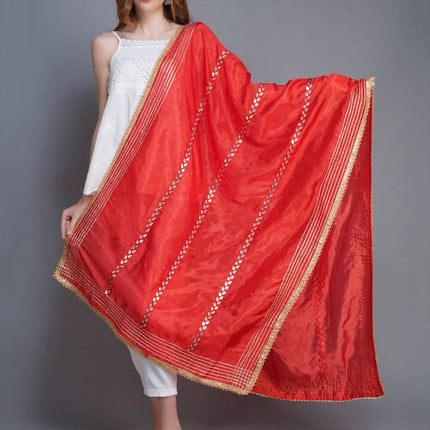 Shehnaai Red Artsilk Dupatta With Sarwoski And Gota Aari Embroidery