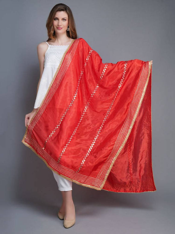 Shehnaai Red Artsilk Dupatta With Sarwoski And Gota Aari Embroidery