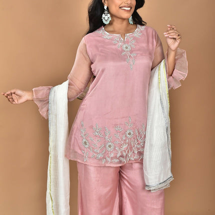 Morchari Women And Hand Embroidery Palazzo Set-Peach