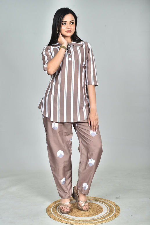 Morchari Digital Print Semi Muslin Co-Ord Set Top & Trouser-Multicolor