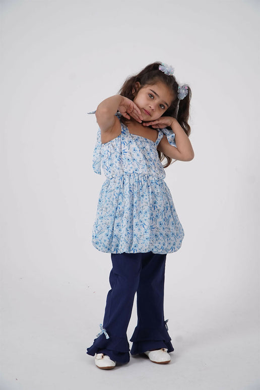 LH Luxury Fashion Ana Shoulder Tie-Up Balloon Top & Flared Trouser Set