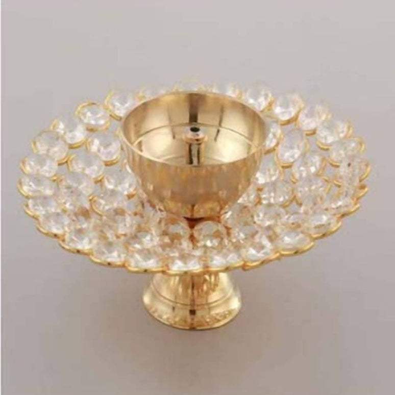 Puja N Pujari Brass Crystal Lotus Akand Diya